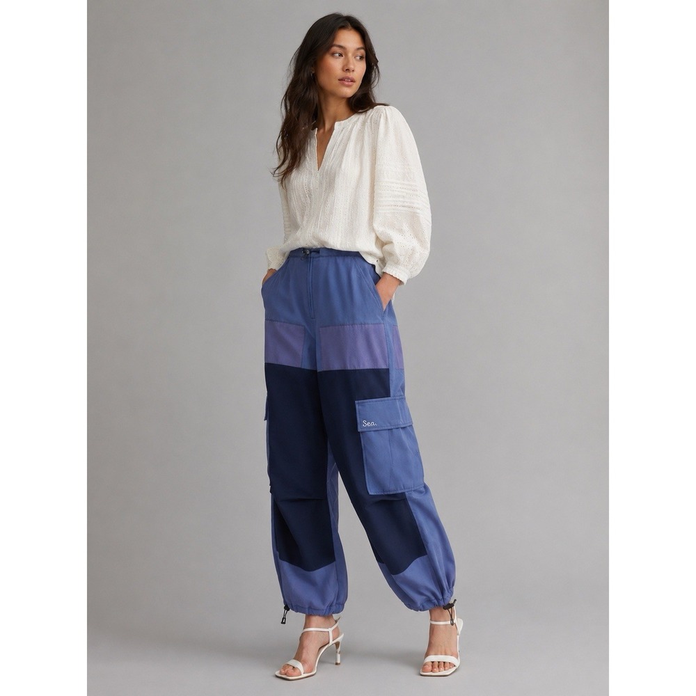 Sea New York Blue Demi French Cargo Pants Trousers Womens M Granola Girl Utility